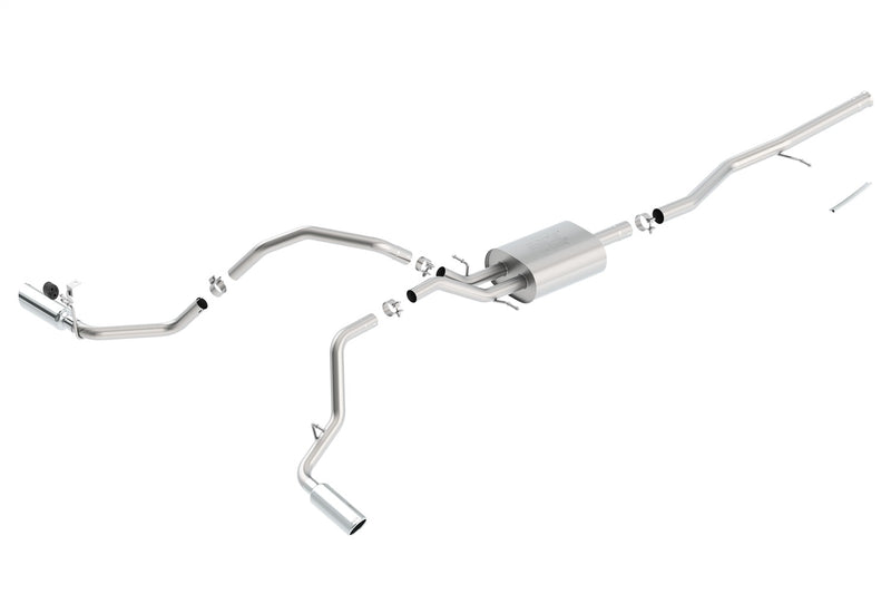 Borla ATAK Cat-Back Exhaust System, full system on a studio background: studio render of the Silverado ATAK cat-back; same as store image at higher resolution