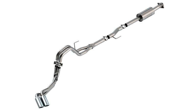 Borla S-Type Cat-Back Exhaust System, full system on a studio background: studio render of the F-150 S-Type side-exit cat-back; same as store image