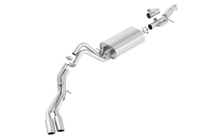 Borla Touring Cat-Back Exhaust System, full system on a studio background: studio render of the Escalade Touring cat-back with dual side tips