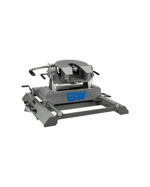 B&W RVK3370 complete fifth wheel hitch. This listing supplies only the sliding base in this photo, the lower structure the coupler sits on; the coupler head on top is not included
