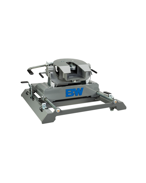 B&W RVK3770 complete fifth wheel hitch. This listing supplies only the sliding base in this photo, the lower structure the coupler sits on; the coupler head on top is not included