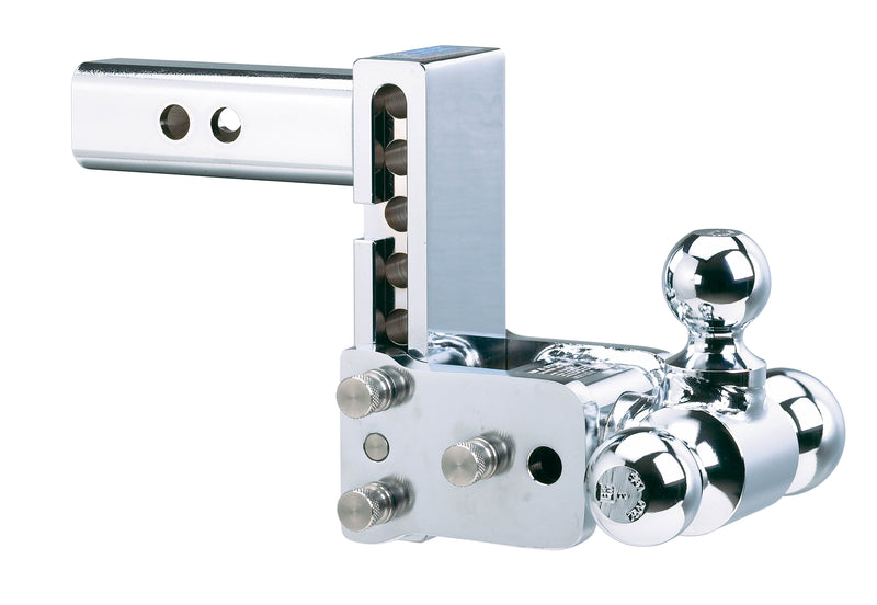B&W Tow & Stow Adjustable Ball Mount, 2" Shank, 5" Drop, Tri-Ball 1-7/8" x 2" x 2-5/16", Chrome - low-angle studio view
