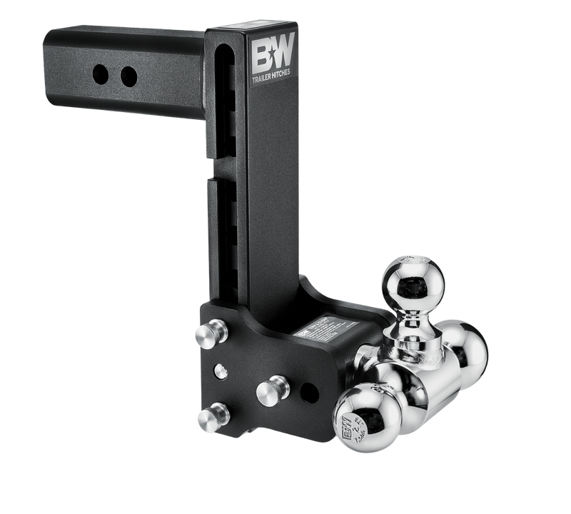 B&W Tow & Stow Adjustable Ball Mount, 2.5" Shank, 8.5" Drop, Tri-Ball 1-7/8" x 2" x 2-5/16", Black - studio product view