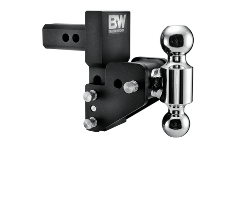 B&W Tow & Stow MultiPro and MultiFlex Adjustable Ball Mount, 2" Shank, 2.5" Drop, Dual Ball 2" x 2-5/16", Black - studio product view