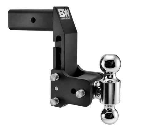 B&W Tow & Stow MultiPro and MultiFlex Adjustable Ball Mount, 2.5" Shank, 7" Drop, Dual Ball 2" x 2-5/16", Black - studio product view