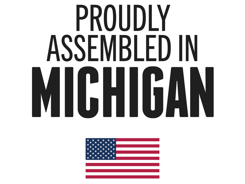 Proudly assembled in Michigan badge with a US flag
