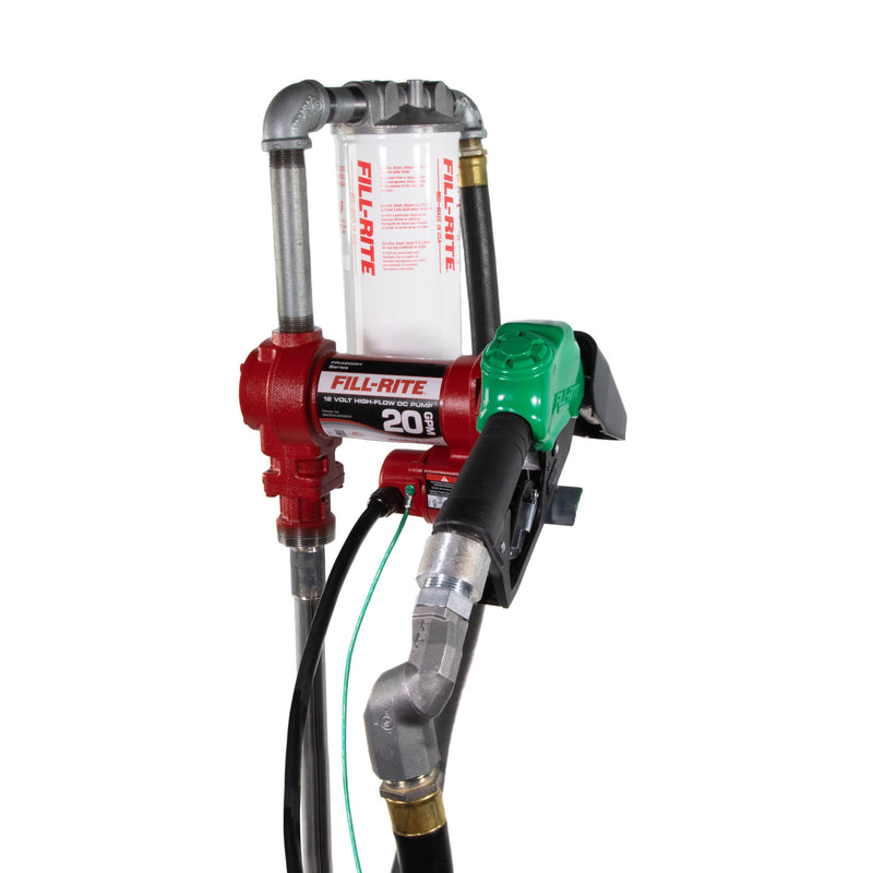 Fill-Rite FR4220HDSFQ 12V DC 20 GPM Fuel Transfer Pump with Nozzle, Filter, & Swivel, opposite side view