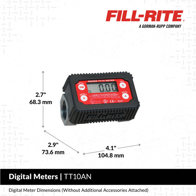 Fill-Rite TT10AN digital in-line turbine meter, dimensions drawing