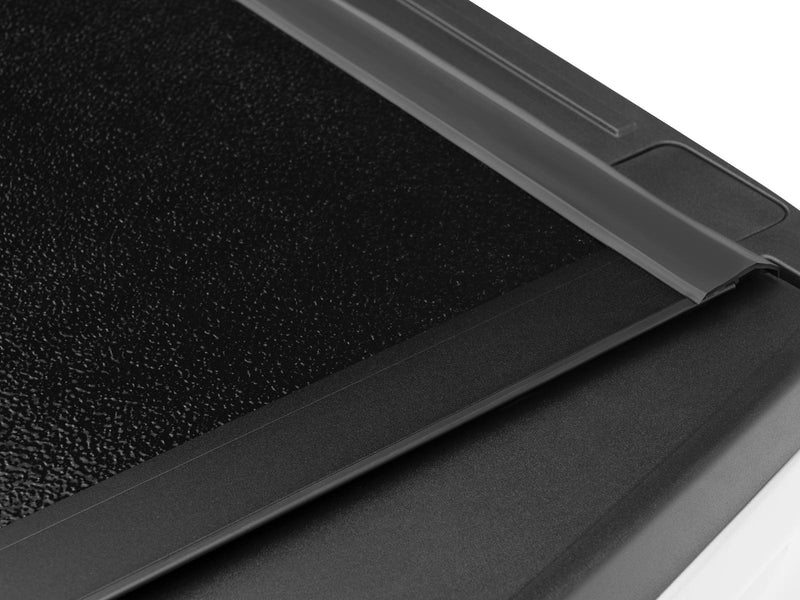 Gator EFX hard folding tonneau cover: Close-up of the textured hard panel corner and side rail seal