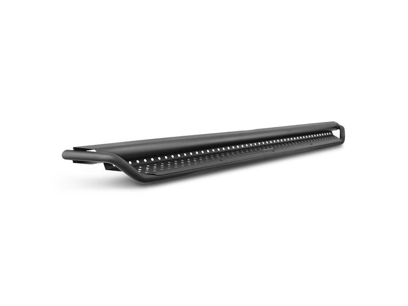 Go Rhino Dominator D1: single black perforated side step on white, angled view
