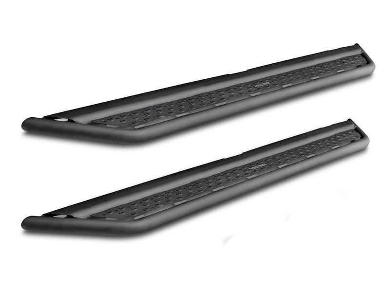 Go Rhino Dominator D6: pair of black tube side steps with perforated tread on white