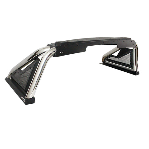 Go Rhino Sport Bar 2.0: polished stainless sport bar with black top plate and mesh side panels on white