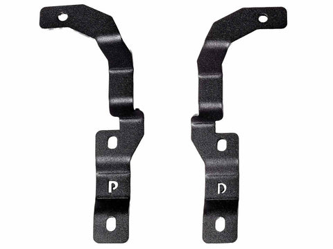 Go Rhino XE: pair of textured black hood light mount brackets marked P and D