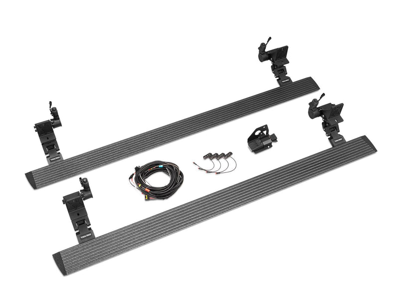 Bedliner-coated power running board kit: two boards, motor arms, wiring harness and switches (bedliner finish)