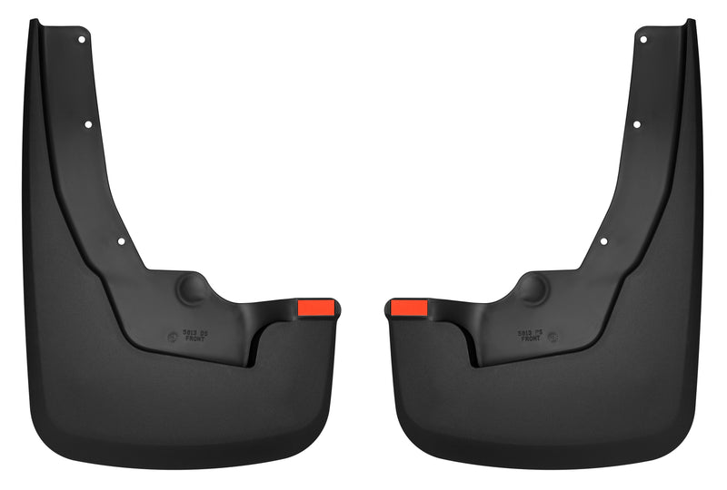 Husky Liners Custom Molded: pair of black custom-molded mud guards on a white background