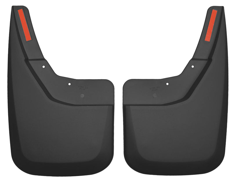 Husky Liners Custom Molded: pair of black custom-molded mud guards on a white background