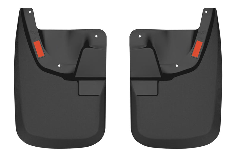 Husky Liners Custom Molded: pair of black custom-molded mud guards on a white background