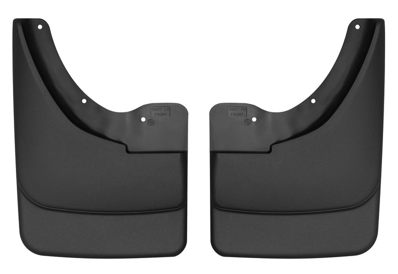 Husky Liners Custom Molded: pair of black custom-molded mud guards on a white background (representative image; each guard is molded for its own vehicle)