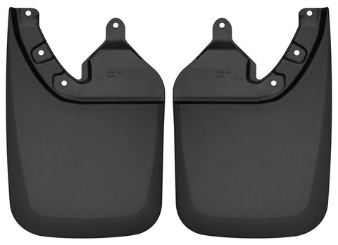 Husky Liners Custom Molded: pair of black custom-molded mud guards on a white background