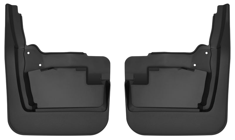 Husky Liners Custom Molded: pair of black custom-molded mud guards on a white background