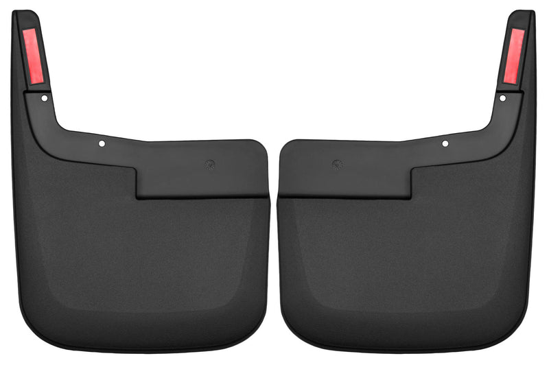 Husky Liners Custom Molded: pair of black custom-molded mud guards on a white background