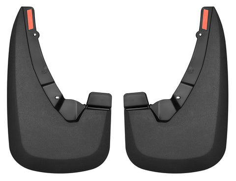 Husky Liners Custom Molded: pair of black custom-molded mud guards on a white background