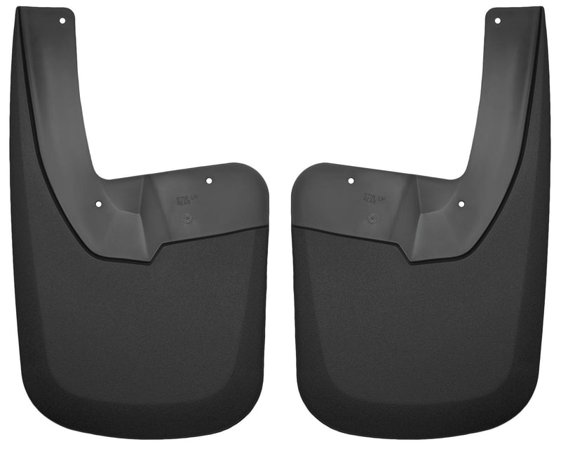 Husky Liners Custom Molded: pair of black custom-molded mud guards on a white background