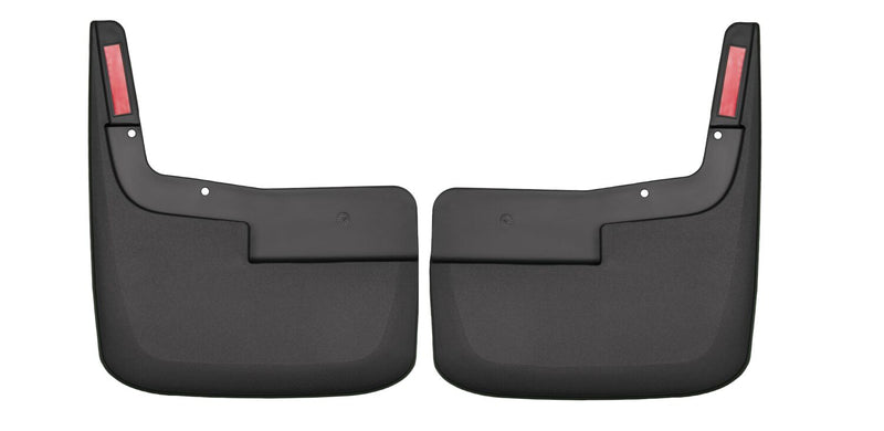 Husky Liners Custom Molded: pair of black molded front mud guards with red reflectors on a white background