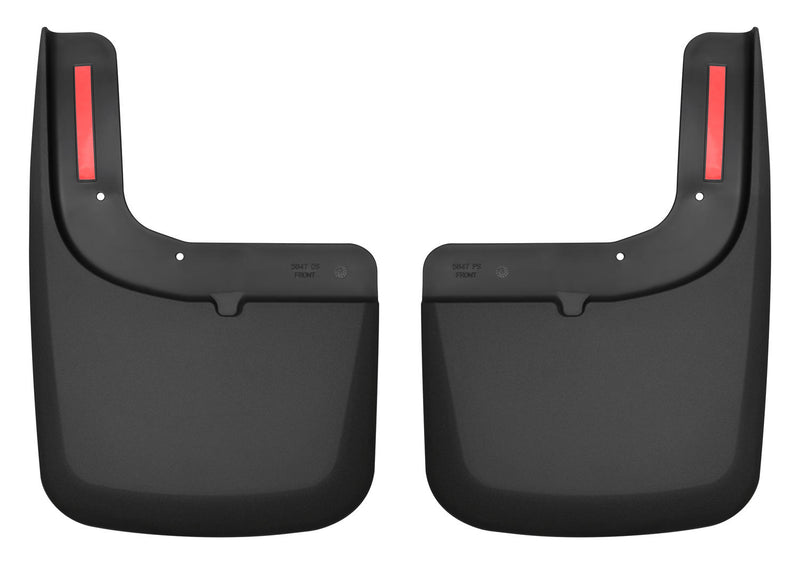 Husky Liners Custom Molded: pair of black molded front mud guards with red reflectors on a white background
