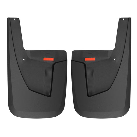 Husky Liners Custom Molded: pair of black molded rear mud guards with red reflectors on a white background
