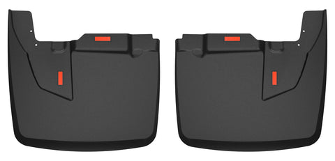 Husky Liners Custom Molded: pair of black molded rear mud guards with red reflectors on a white background