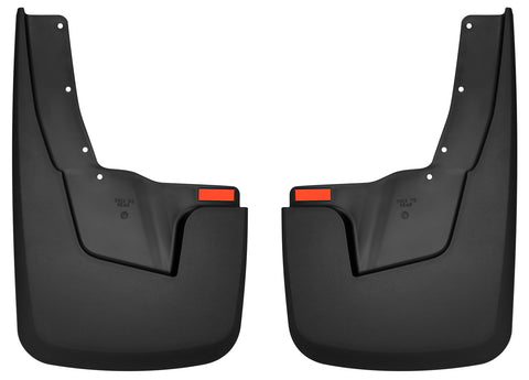Husky Liners Custom Molded: pair of black molded rear mud guards with red reflectors on a white background