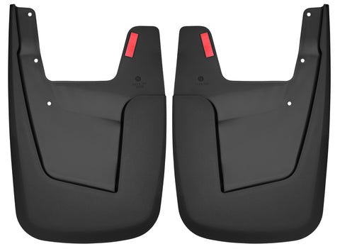 Husky Liners Custom Molded: pair of black molded rear mud guards with red reflectors on a white background