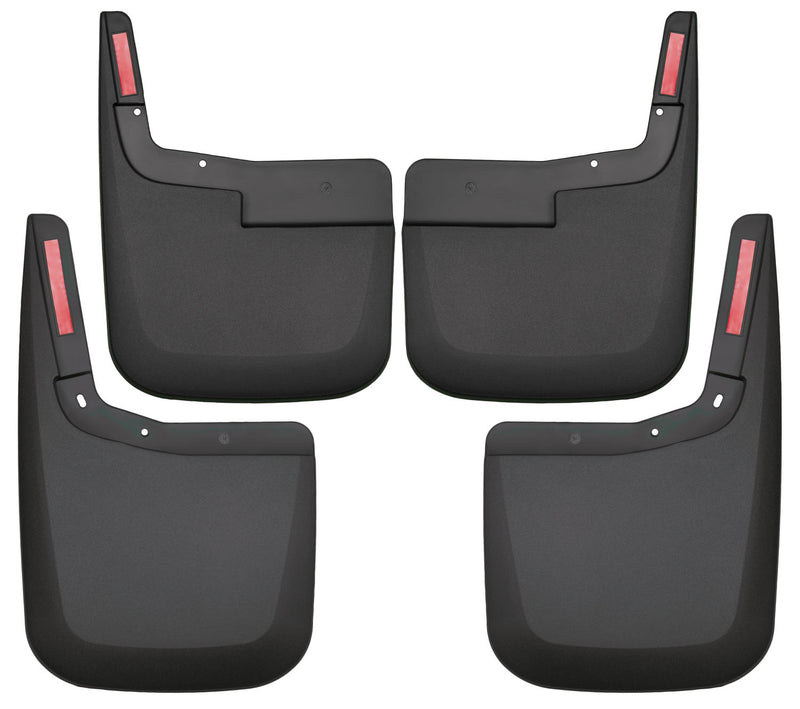 Husky Liners Custom Molded: set of four black custom-molded mud guards, front and rear pairs, on a white background (representative image; each guard is molded for its own vehicle)