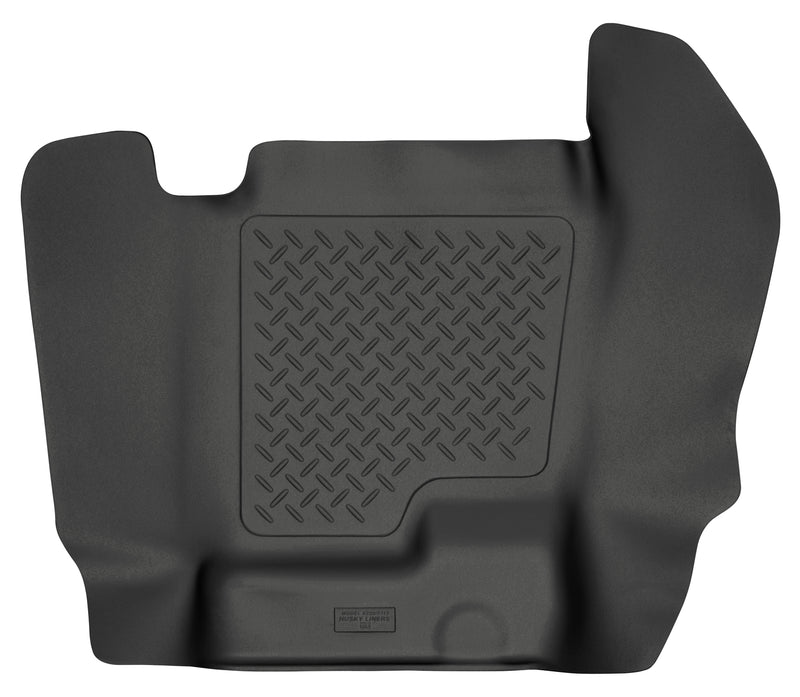 Husky Liners WeatherBeater black center hump floor liner for 2007-2014 Chevrolet Silverado / GMC Sierra 2500 HD / 3500 HD & 2007-2013 Chevrolet Silverado / GMC Sierra 1500 (Extended Cab / Crew Cab), on a white background