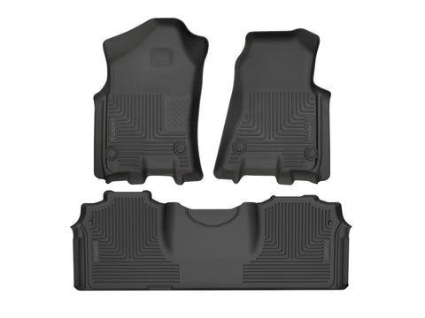 Husky Liners WeatherBeater: black front floor liner pair and one-piece second-row liner on white (representative image; each liner is molded for its own vehicle)