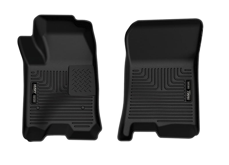 Husky Liners WeatherBeater: black molded front floor liner pair on a white background, viewed from above