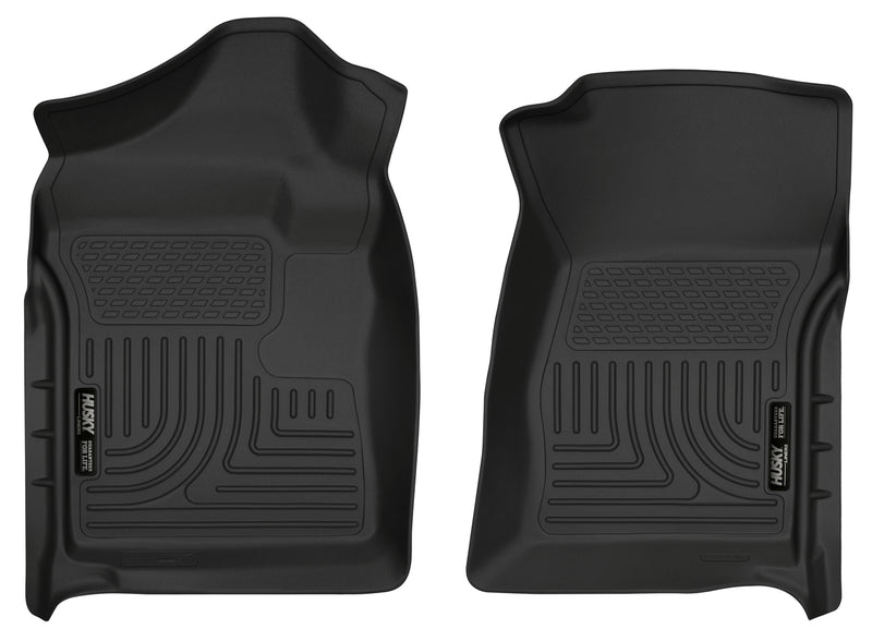 Husky Liners WeatherBeater: black molded front floor liner pair, driver and passenger sides, with raised channel pattern on a white background
