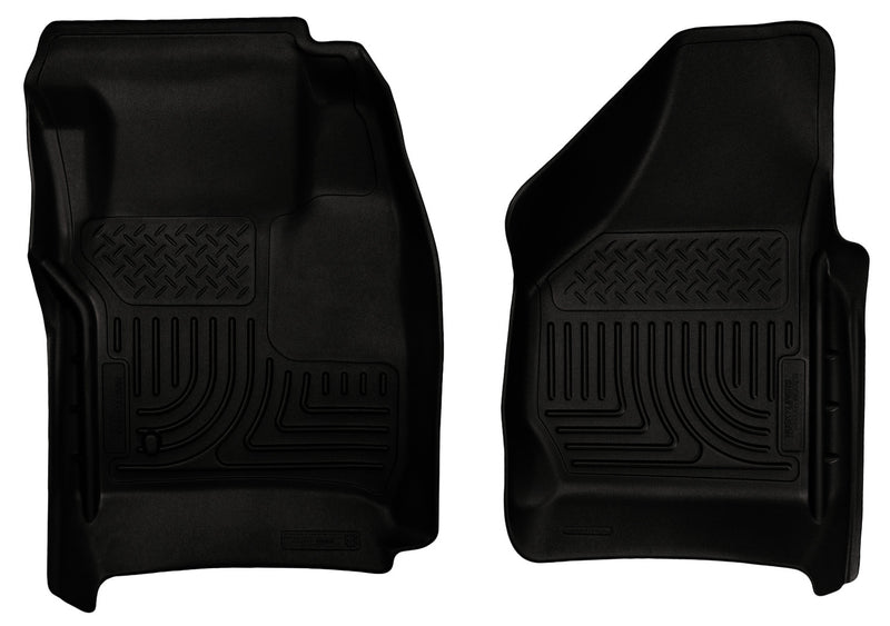 Husky Liners WeatherBeater: black molded front floor liner pair, driver and passenger sides, with raised channel pattern on a white background
