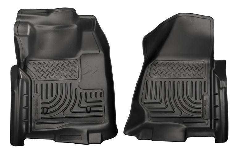 Husky Liners WeatherBeater: black molded front floor liner pair, driver and passenger sides, with raised channel pattern on a white background