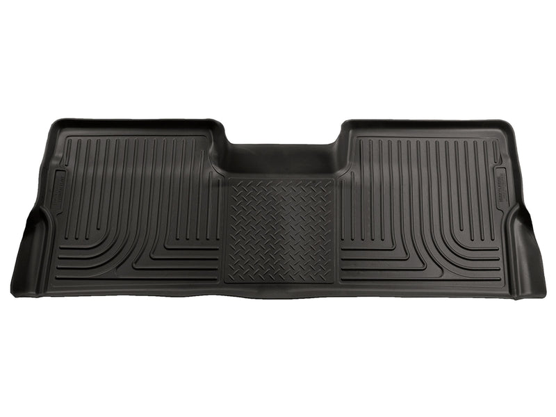 Husky Liners WeatherBeater: black one-piece second-row floor liner on white (representative image; each liner is molded for its own vehicle)