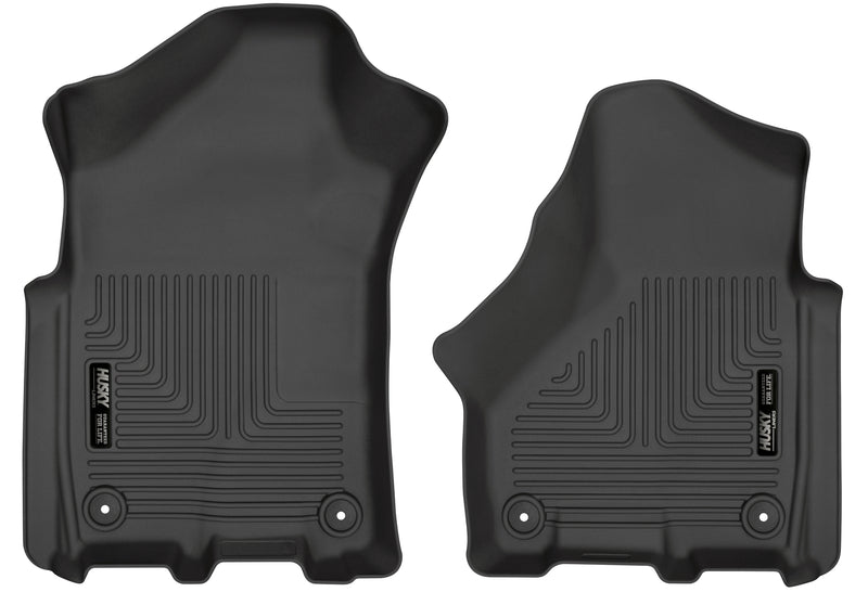 Husky Liners WeatherBeater: pair of black front floor liners on a white background