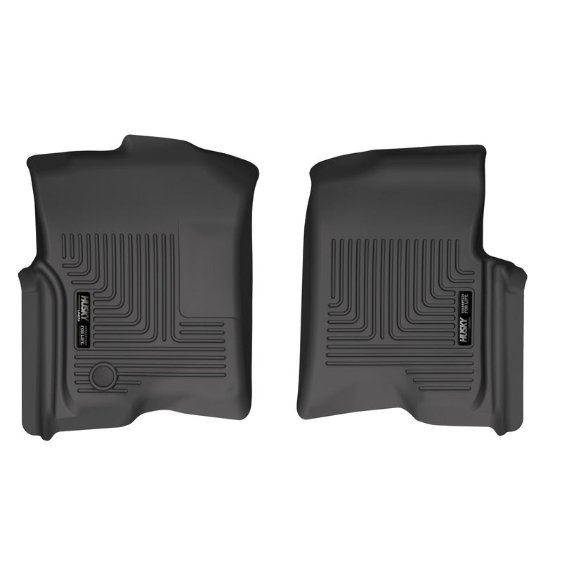 Husky Liners WeatherBeater: pair of black front floor liners on a white background