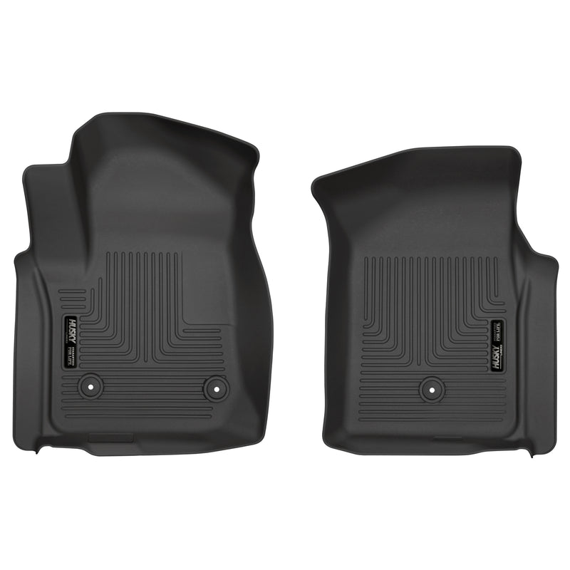 Husky Liners WeatherBeater: pair of black front floor liners on a white background
