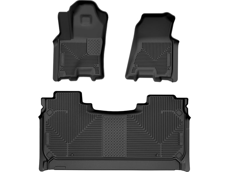 Husky Liners WeatherBeater: three-piece black molded floor liner set (two front liners and one 2nd-row liner) on a white background