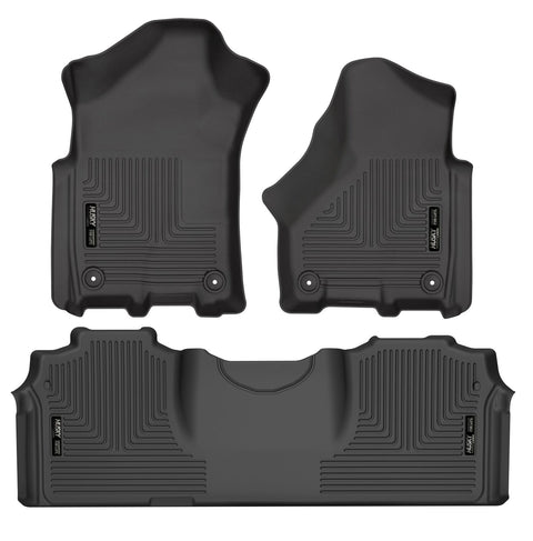 Husky Liners WeatherBeater: three-piece black molded floor liner set (two front liners and one 2nd-row liner) on a white background