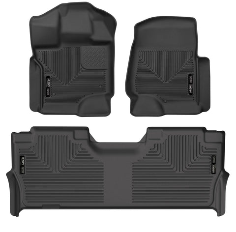 Husky Liners WeatherBeater: three-piece black molded floor liner set (two front liners and one 2nd-row liner) on a white background