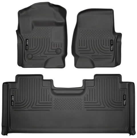 Husky Liners WeatherBeater: three-piece black molded floor liner set (two front liners and one 2nd-row liner) on a white background