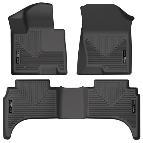 Husky Liners WeatherBeater: three-piece black molded floor liner set (two front liners and one 2nd-row liner) on a white background