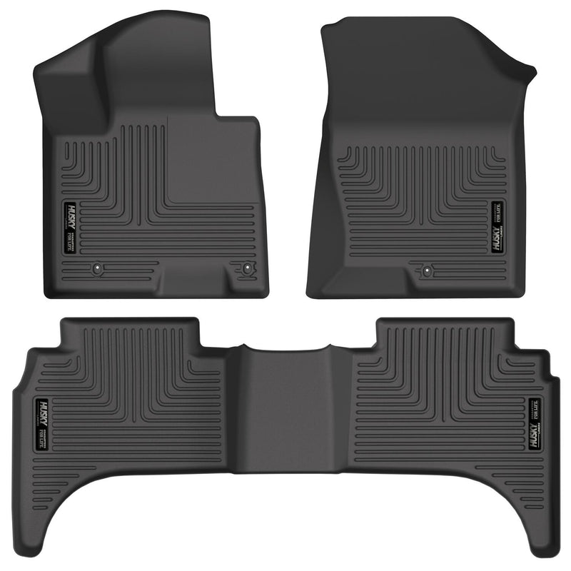 Husky Liners WeatherBeater: three-piece black molded floor liner set (two front liners and one 2nd-row liner) on a white background
